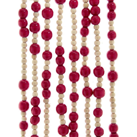 Red and Beige Beaded Christmas Garland 9 Feet Long