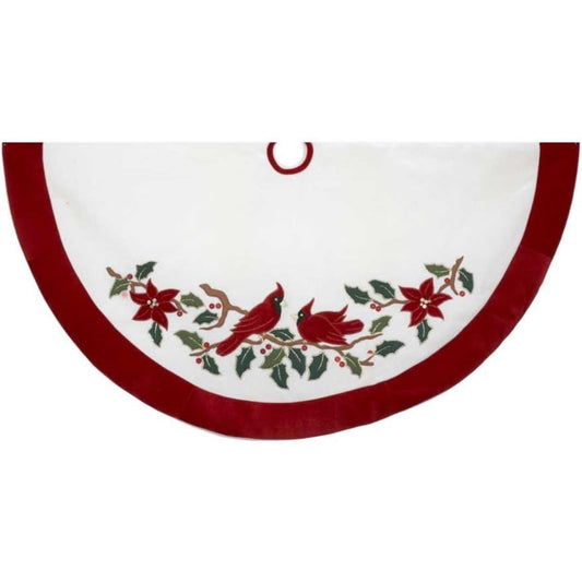 Kurt Adler 48-Inch Velvet Red and White with Cardinals Applique Tree skirt