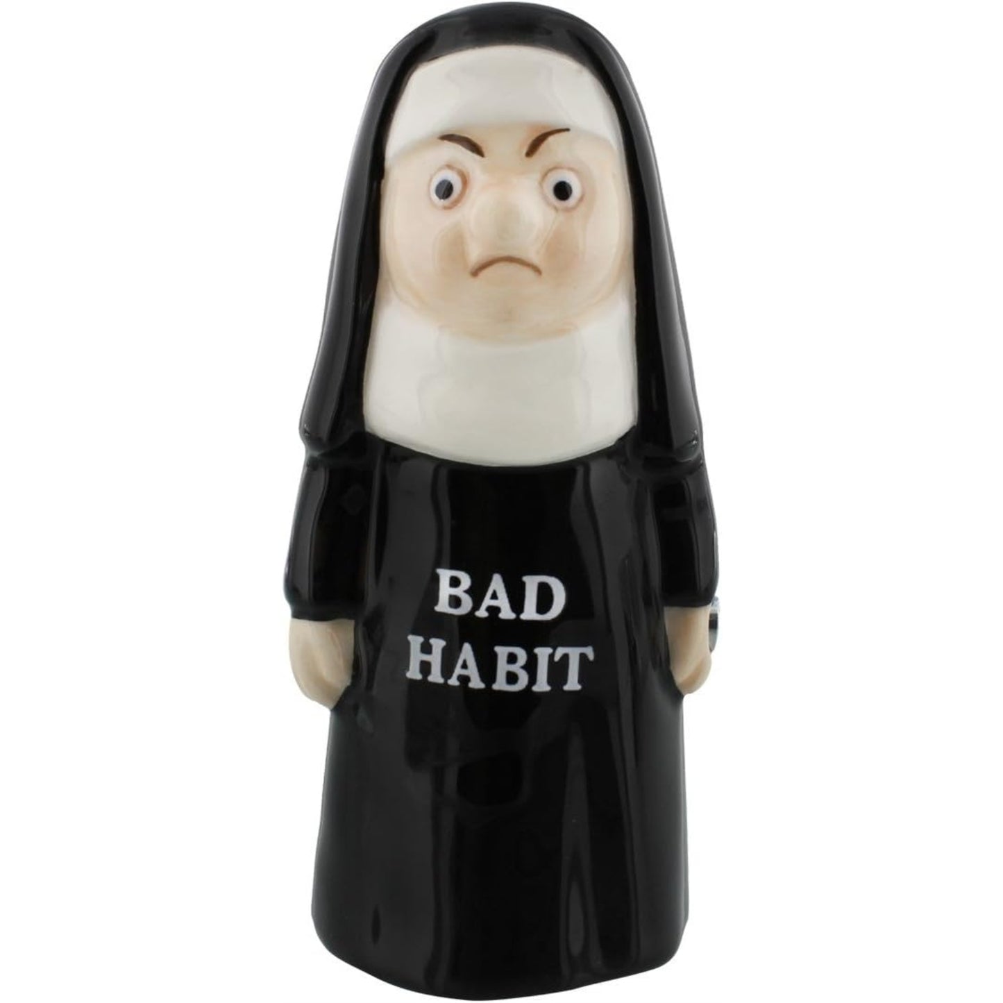 Good Bad Habits Nun Pair 4 Inch Ceramic Magnetic Salt and Pepper Shaker Set Fun Novelty Gift