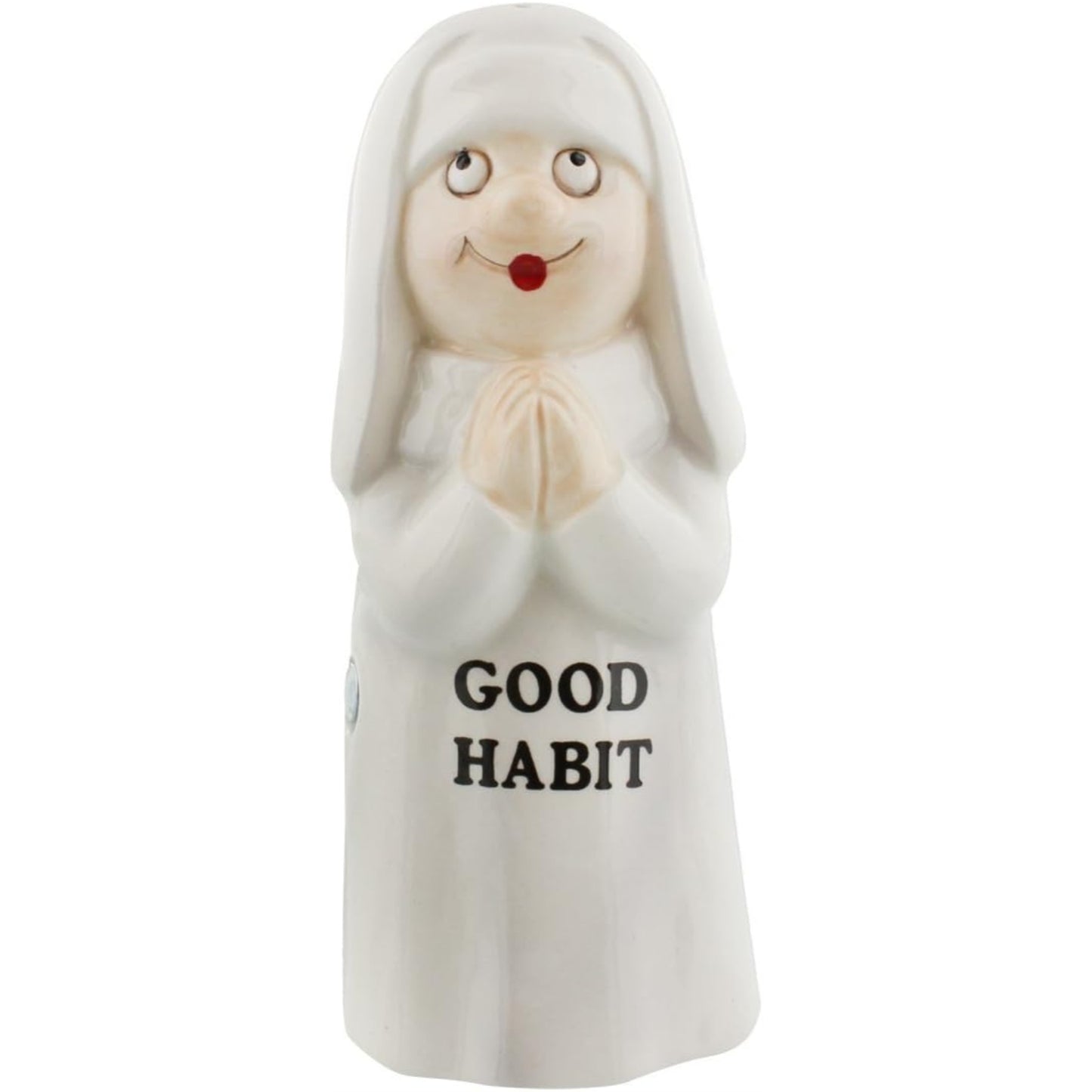 Good Bad Habits Nun Pair 4 Inch Ceramic Magnetic Salt and Pepper Shaker Set Fun Novelty Gift