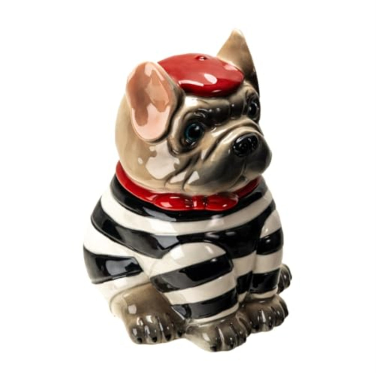 Le French Bulldog Cookie Jar, Ceramic, Black and White Striped Shirt, Kitchen Decor, Storage Accessory