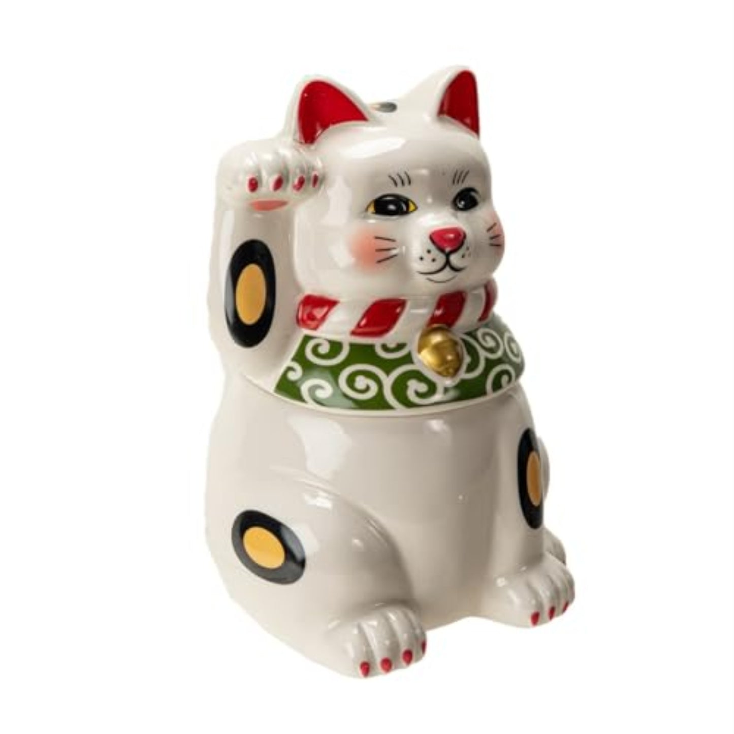 Maneki Neko Japanese Lucky Cat Paw Up Ceramic Cookie Jar Kitchen Decor