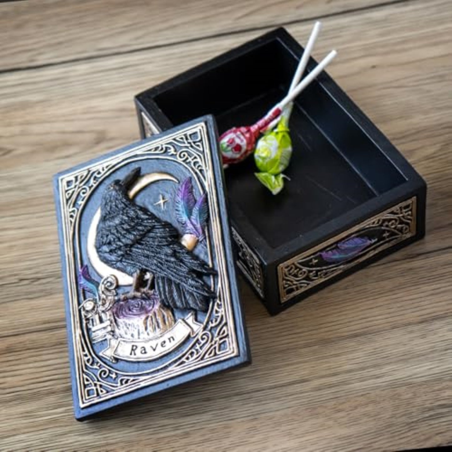 Raven Tarot Box with Moon and Feather Design Ideal for Tarot Cards Jewelry or Keepsake Storage Gothic Home Decor