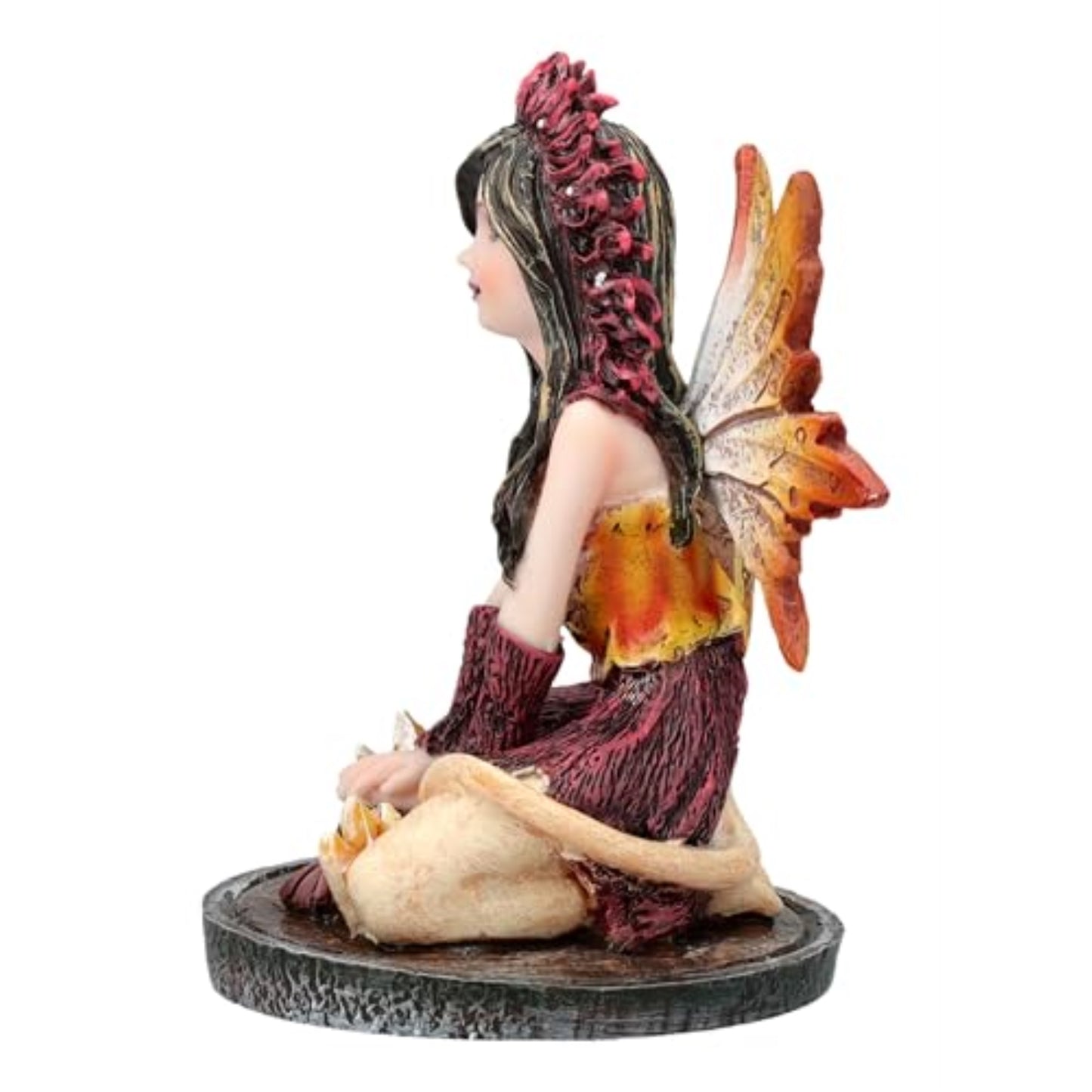 3 inch Autumn Flame Fairy Figurine with Fiery Orb and Golden Accents Perfect for Small Fairy Gardens