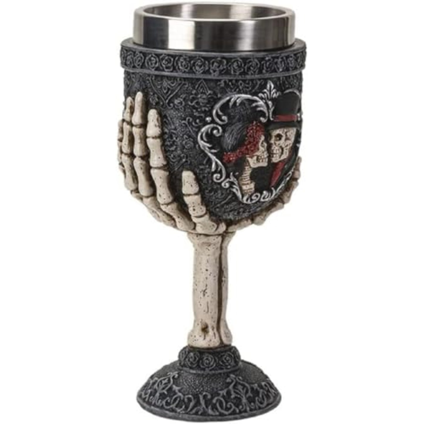 Skeleton Couple Wine Goblet Chalice Cup Resin Body Stainless Steel Cup 7 ounce