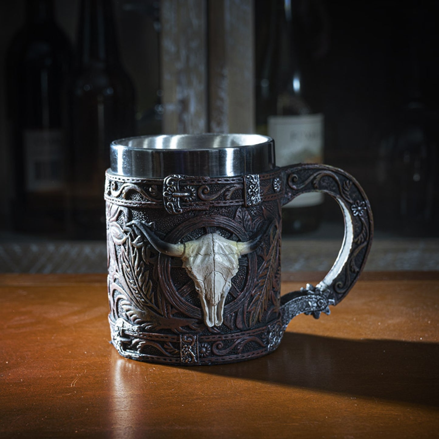 Western Cow Skull Resin Mug Coffee Cup with Stainless Steel Cup Insert