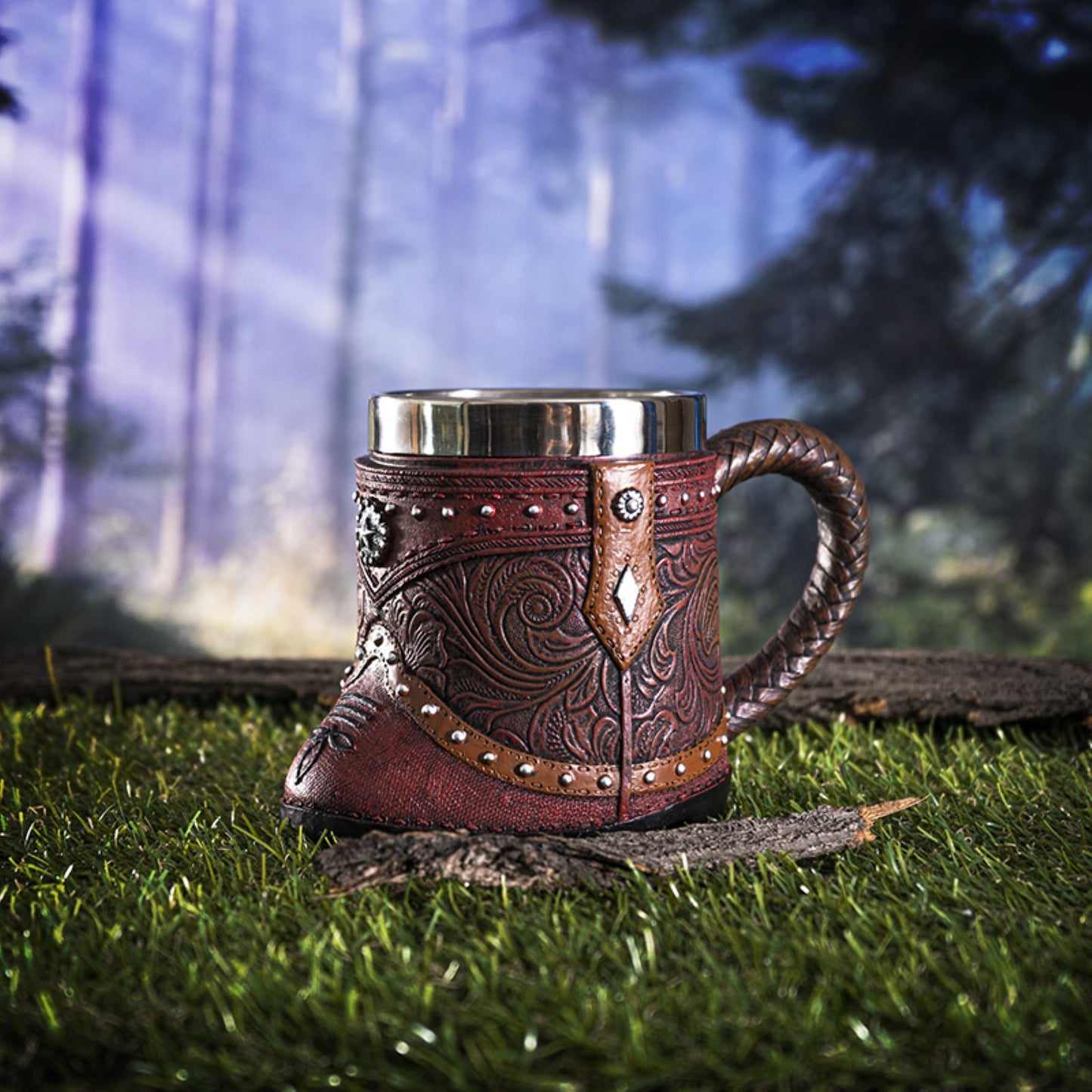 Western Cowboy Boot Red Embellished Faux Leather Stainless Steel 8fl oz Resin Mug