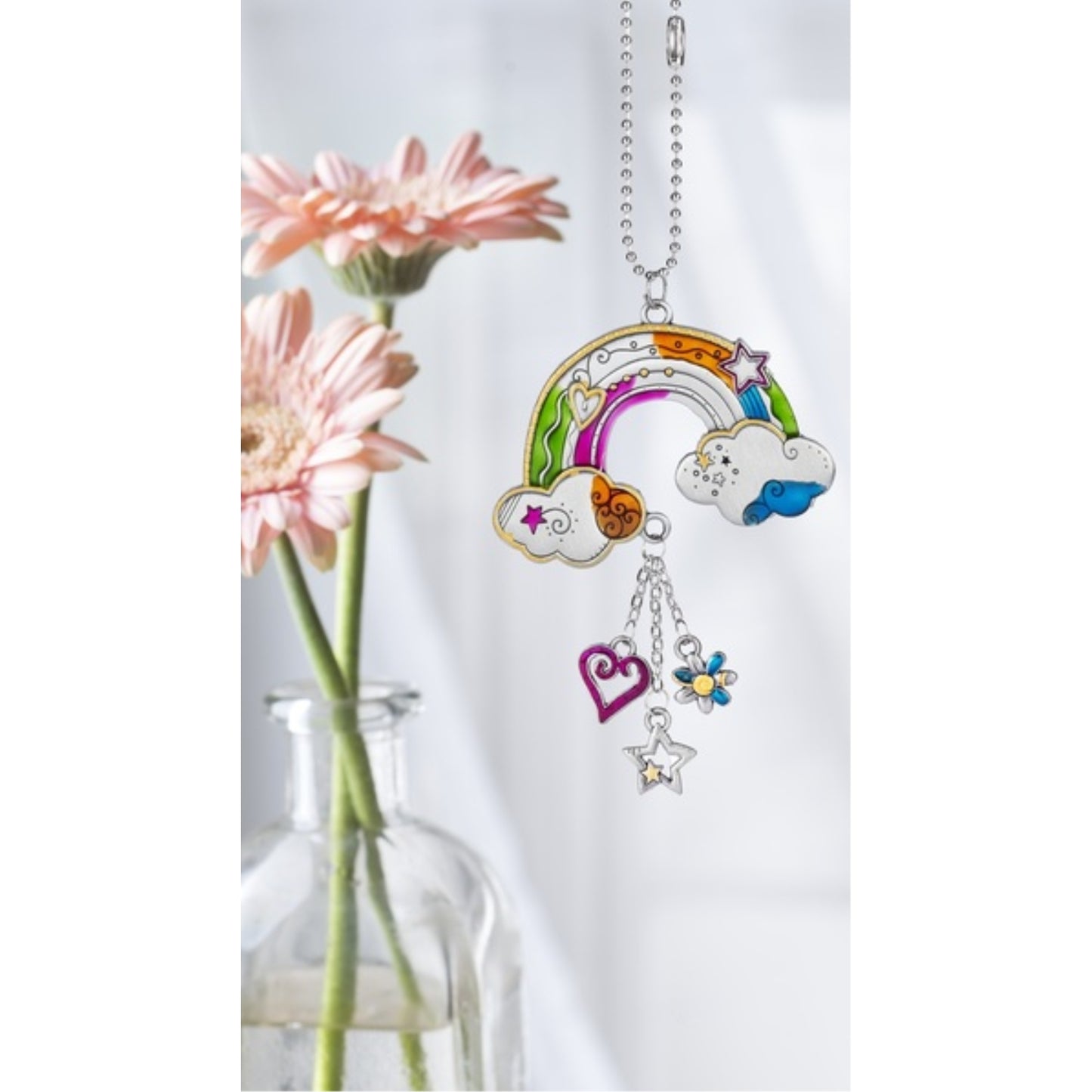 Rainbow with Heart Star and Flower Color Car Charm 7.5 inch