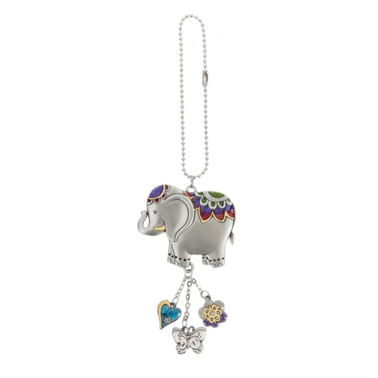 Lucky Elephant Color Art Zinc Car Charm with Silver Chain