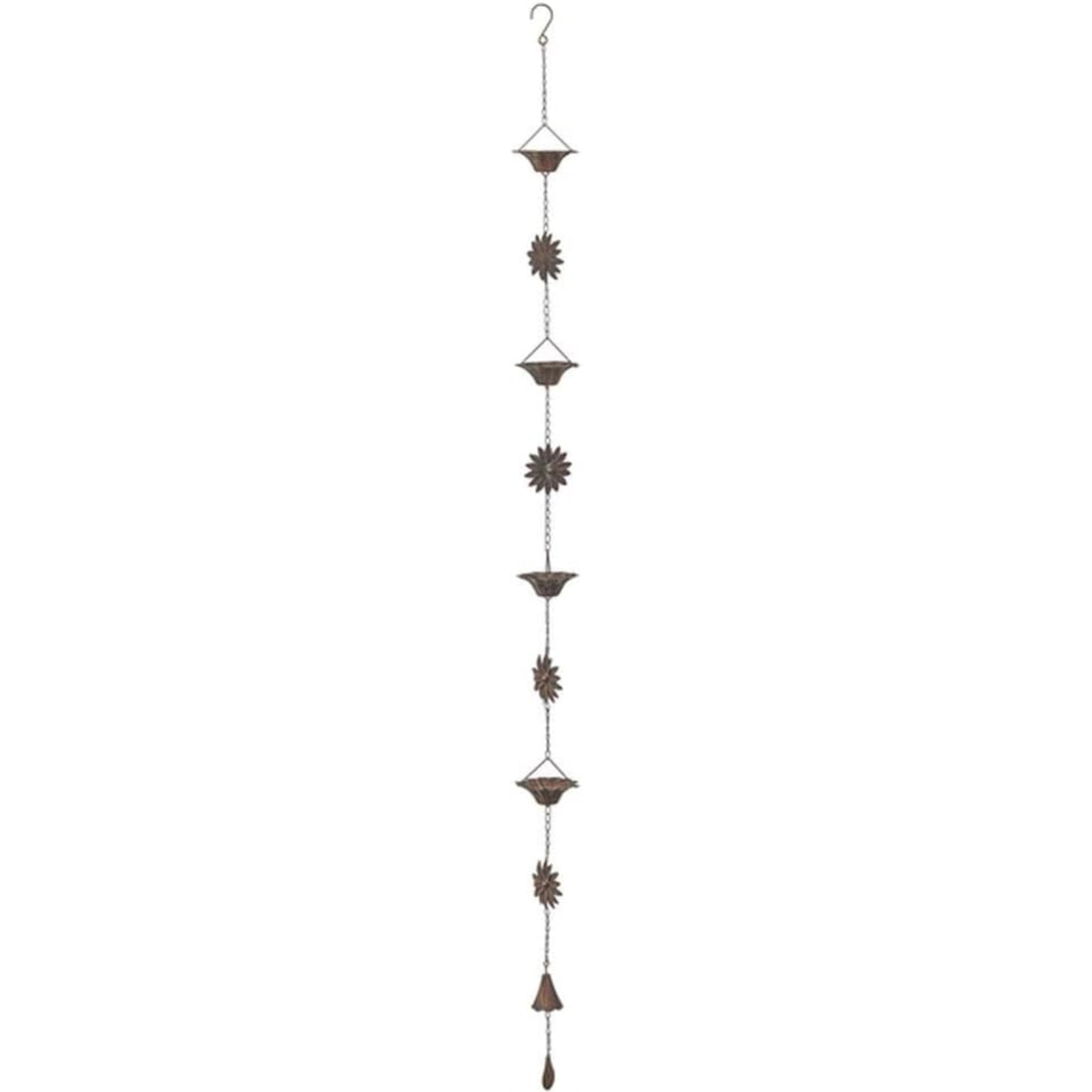 Ganz Gold Patina Flower Outdoor Garden Metal Rain Chain 72 inch
