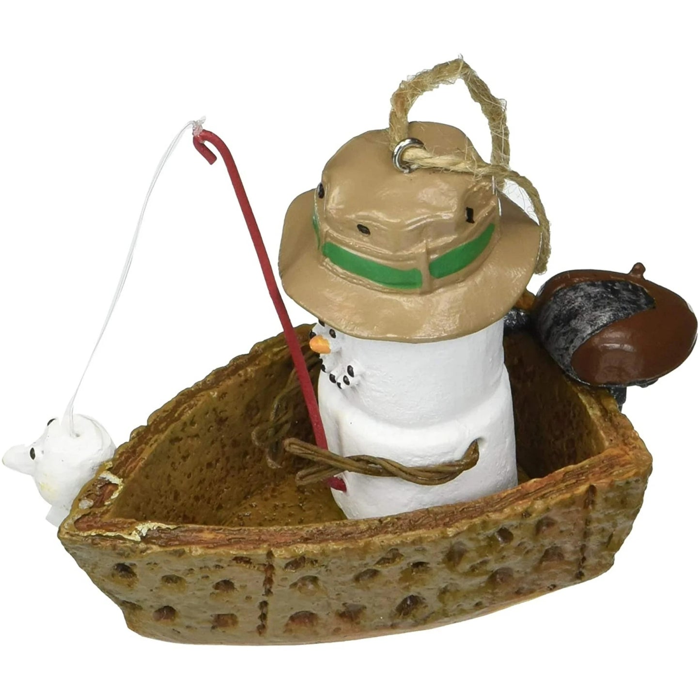 Ganz S'mores Snowman in Fishing Boat Resin Christmas Ornament 3 inch