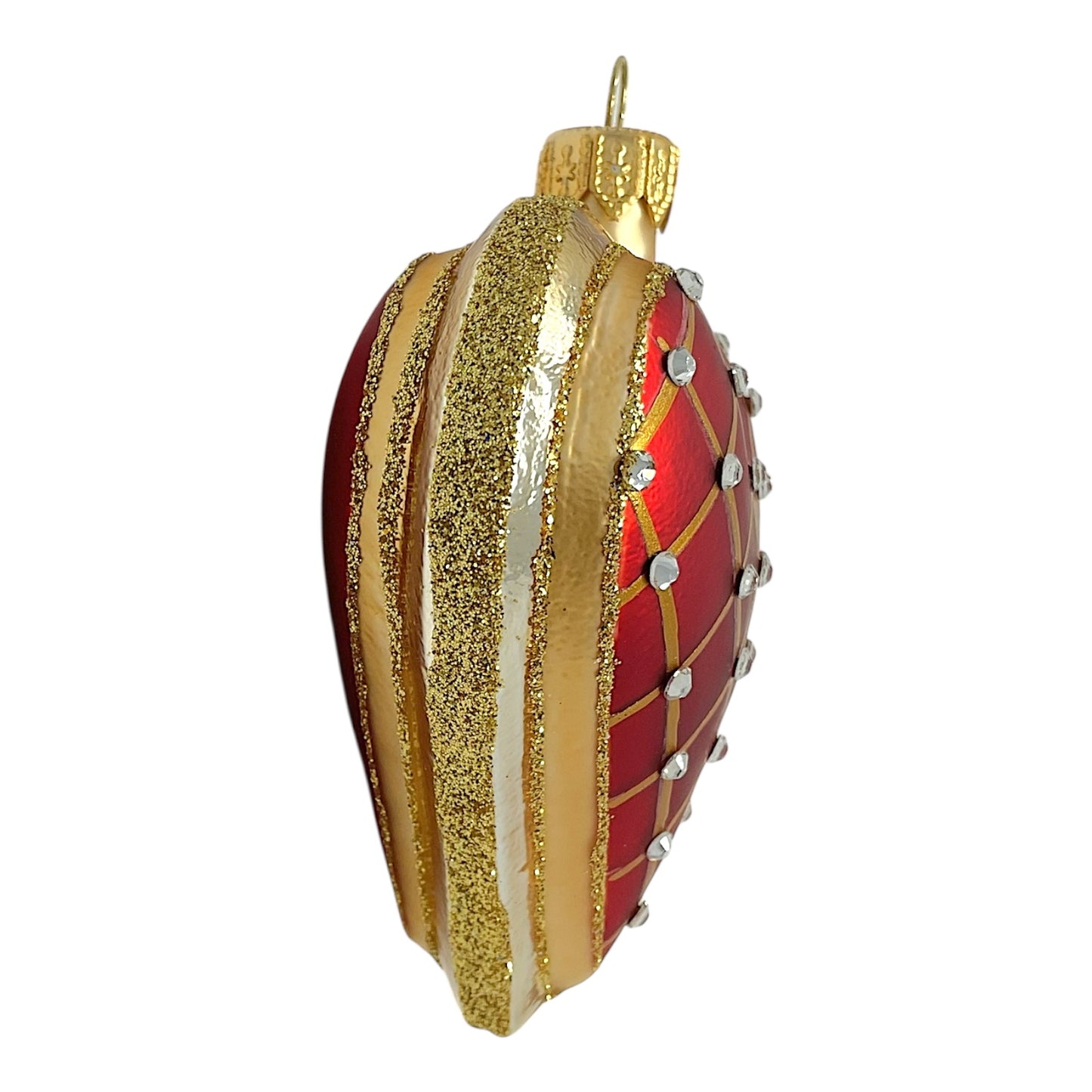 Pinnacle Peak Trading Red Heart with Gold Stripes Polish Glass Christmas Tree Ornament Made in Poland