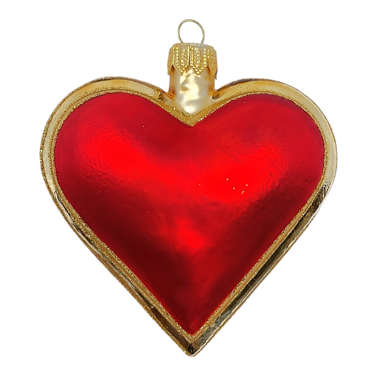 Pinnacle Peak Trading Red Heart with Gold Stripes Polish Glass Christmas Tree Ornament Made in Poland