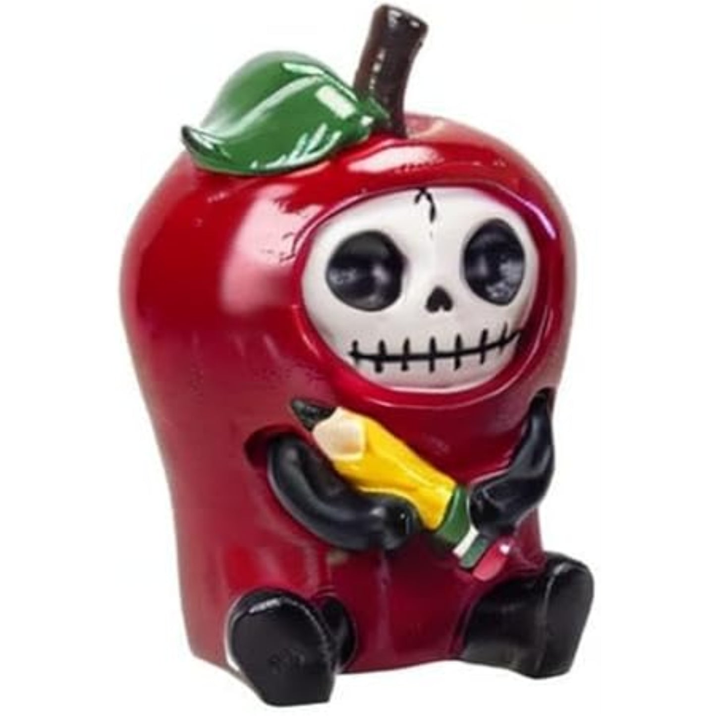 Furrybones Ringo Signature Skeleton in a Red Apple Costume with a Pencil Friend Figurine