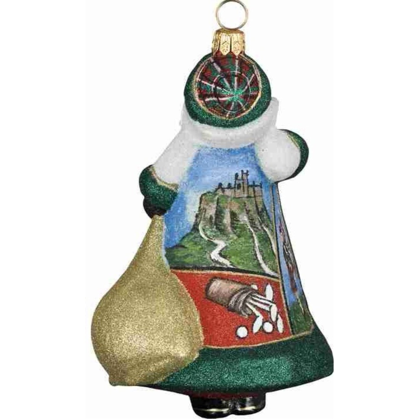 Joy to the World Scotland Scottish Santa with Castle Polish Glass Glitterazzi Christmas Ornament