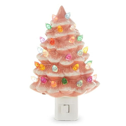 RAZ Imports Vintage Pink Christmas Tree Ceramic Night Light 6 inch Height