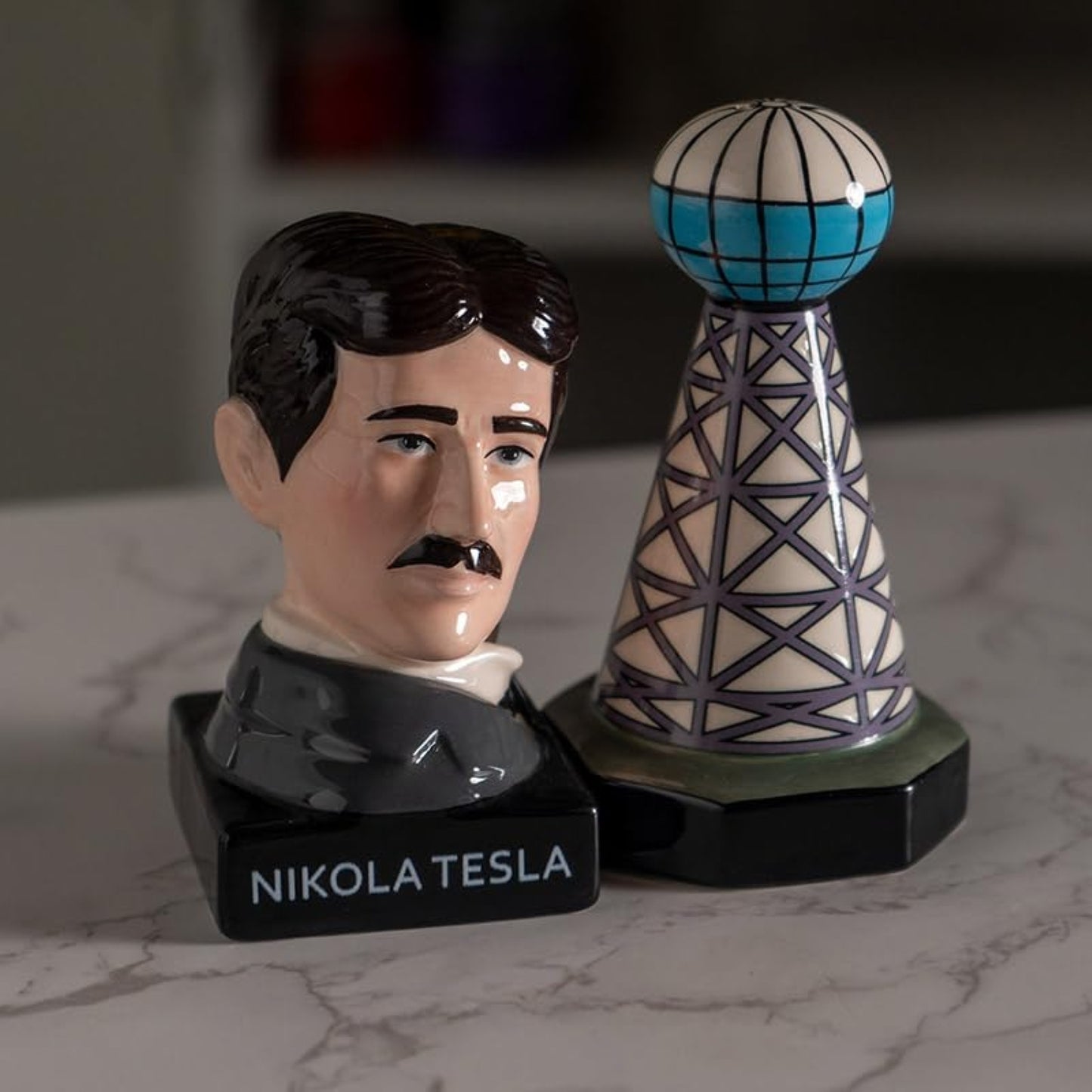 Nikola Tesla Inspired Ceramic Salt and Pepper Shaker Set Tesla and Tower