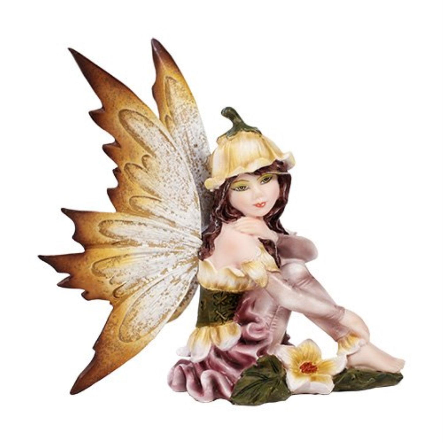 Small Playful Flower Fairy Figurine Made of Polyresin