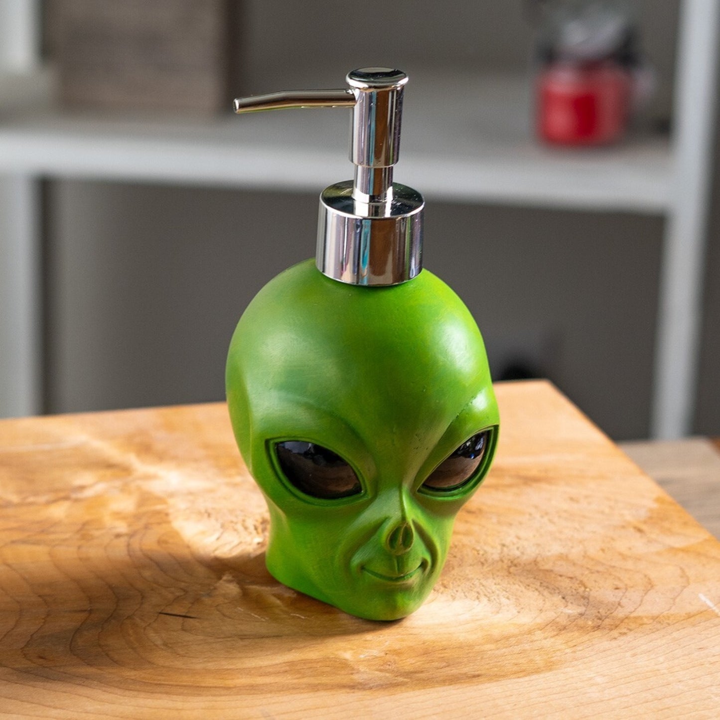 Green Alien Head Resin Soap Dispenser 6.5 inch