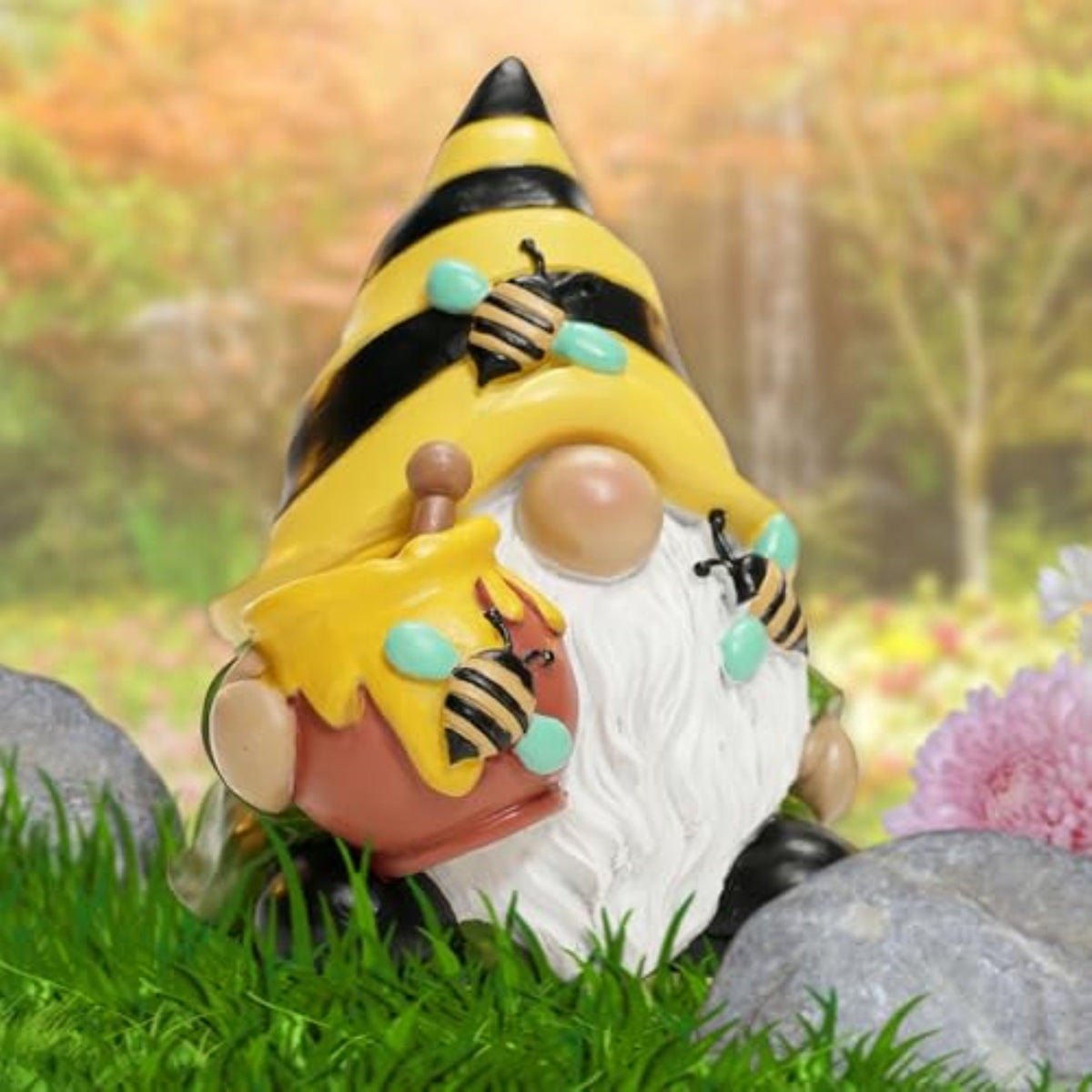 Spoontiques Bee Gnome Decorative Garden Statue Indoor or Outdoor Use Patio Garden Accessory 7.5 inch