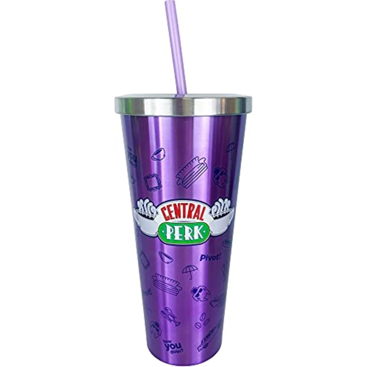 Spoontiques Friends Central Perk Double Wall Insulated Stainless Steel Tumbler Travel Cup with Straw 24 ounce