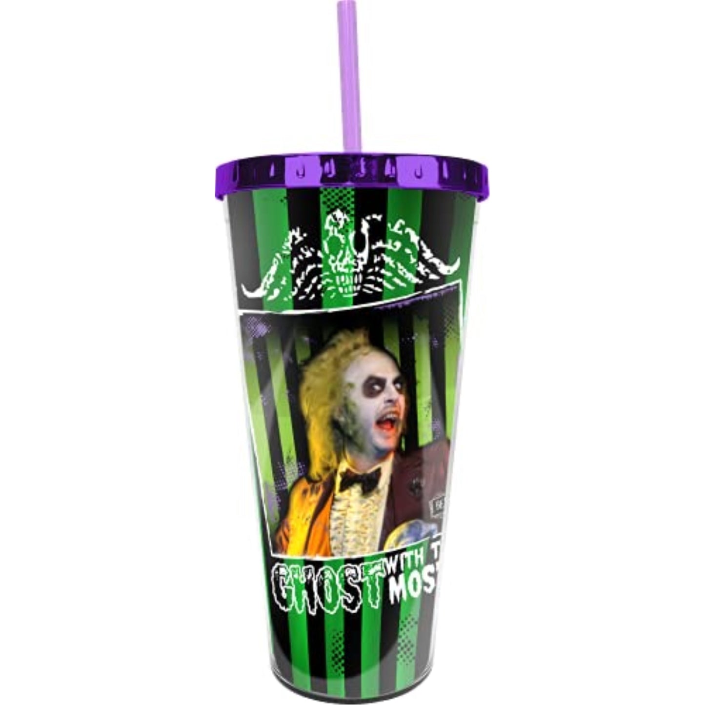 Spoontiques Beetlejuice Metallic Look Double Wall Insulated Acrylic Foil Cup with Straw 20 ounce