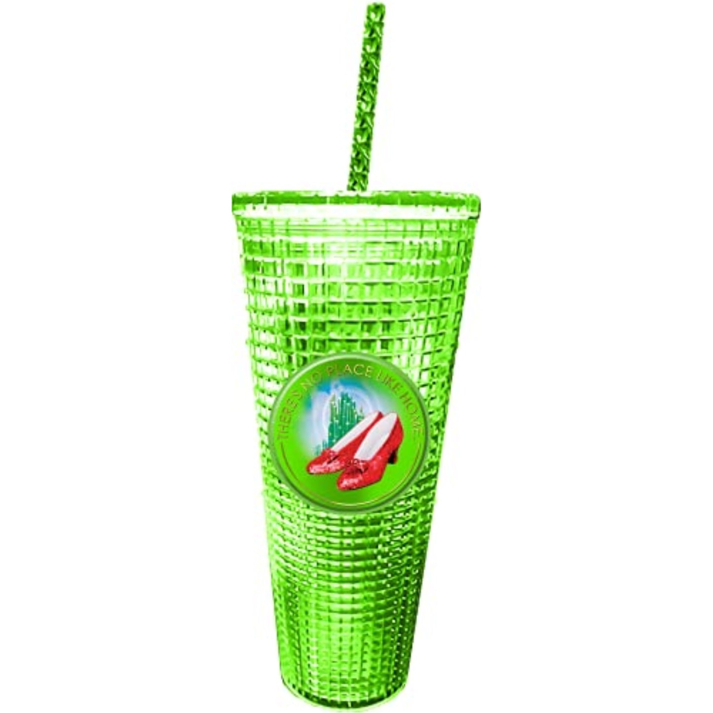 Spoontiques Wizard of Oz Ruby Slippers Green Diamond Tumbler Textured Double Wall Insulated Cup with Straw 20 ounce