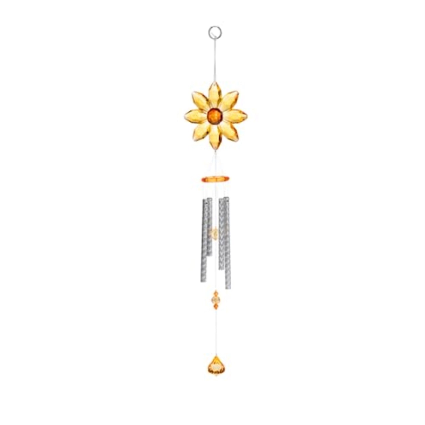 Ganz Sunflower Floral Yellow and Orange 20.5 x 4.5 Inches Acrylic Faux Crystal Charm Wind Chime Noisemaker