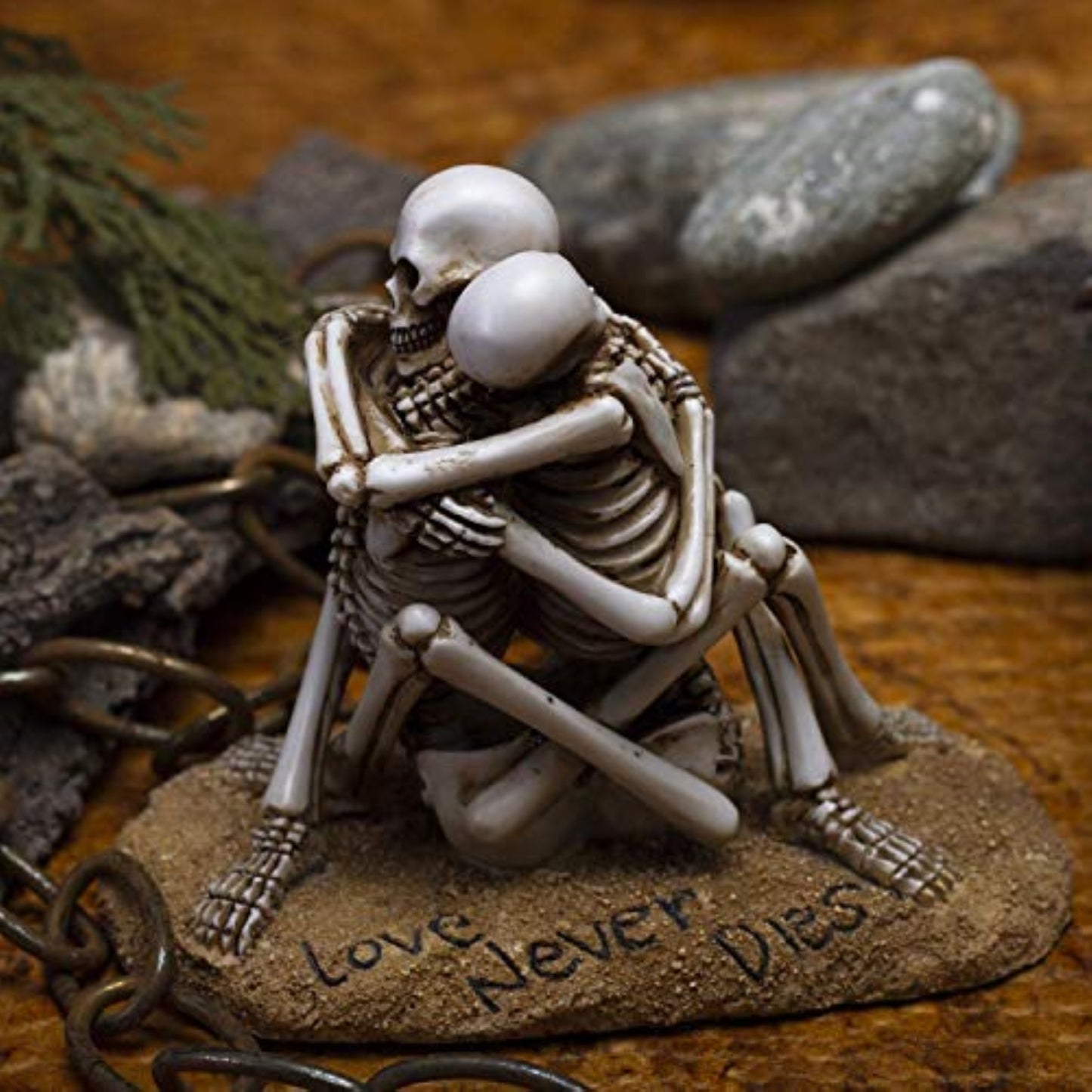 Love Never Dies Skeleton Couple Sharing an Intimate Hug Resin Figurine 6.1 inch