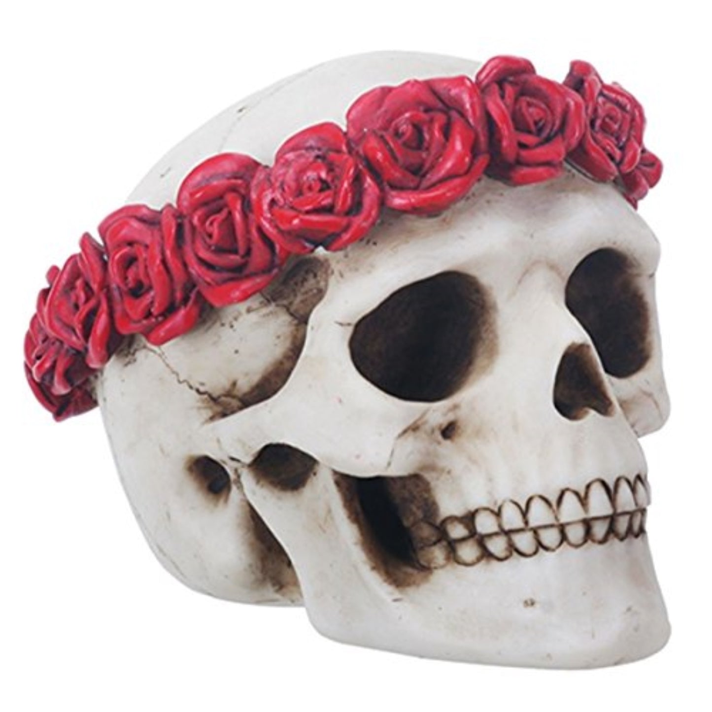 Day of The Dead Flower Crown Traditional Skull Figurine 4.5 inch