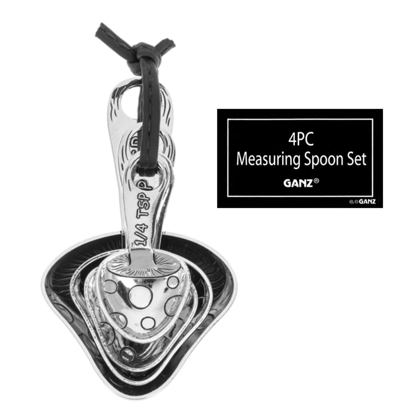 Ganz 4 Piece Silver Polka Dot Mushrooms Zinc Metal Food Grade Measuring Spoons Decorative Kitchen Baking Cooking