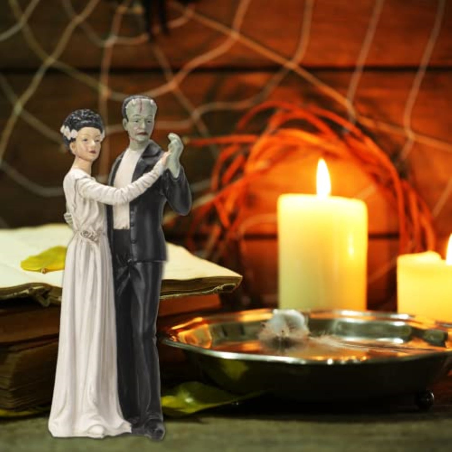 Frankenstein and Bride Dancing Figurine Gothic Decoration Statue 5.25 x 12 Inches