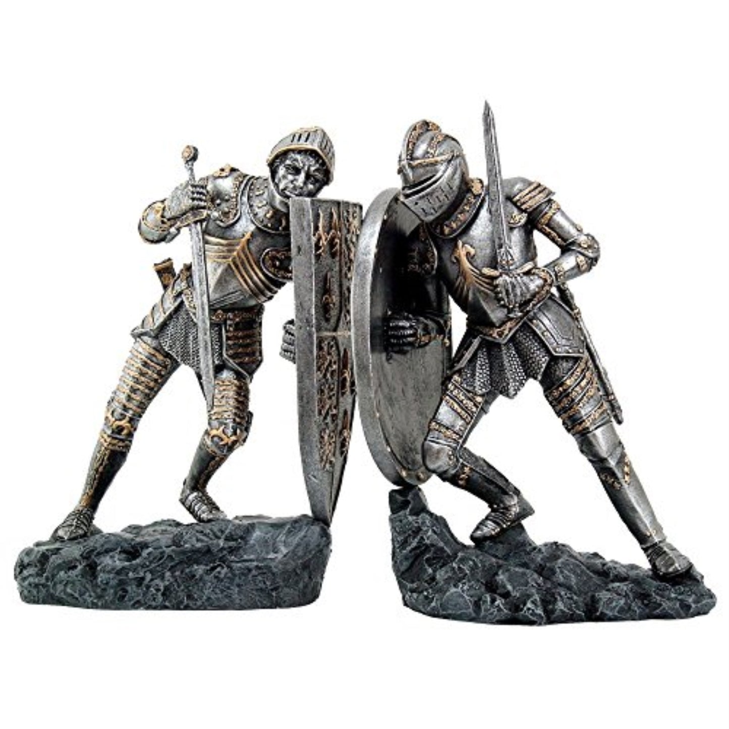 Medieval Knights in Full Armor Battling Bookends Set Collectible Figurine 8 Inch Tall