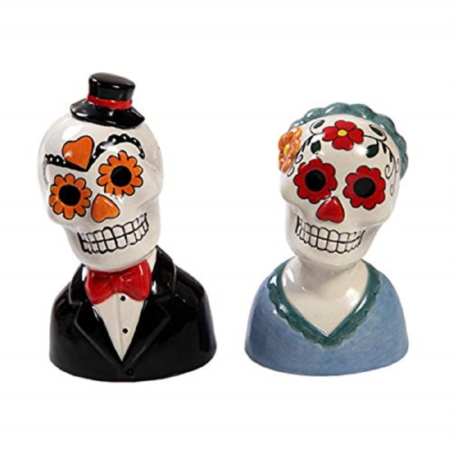 Day of The Dead Couple Man and Woman Ceramic Salt and Pepper Shaker Set