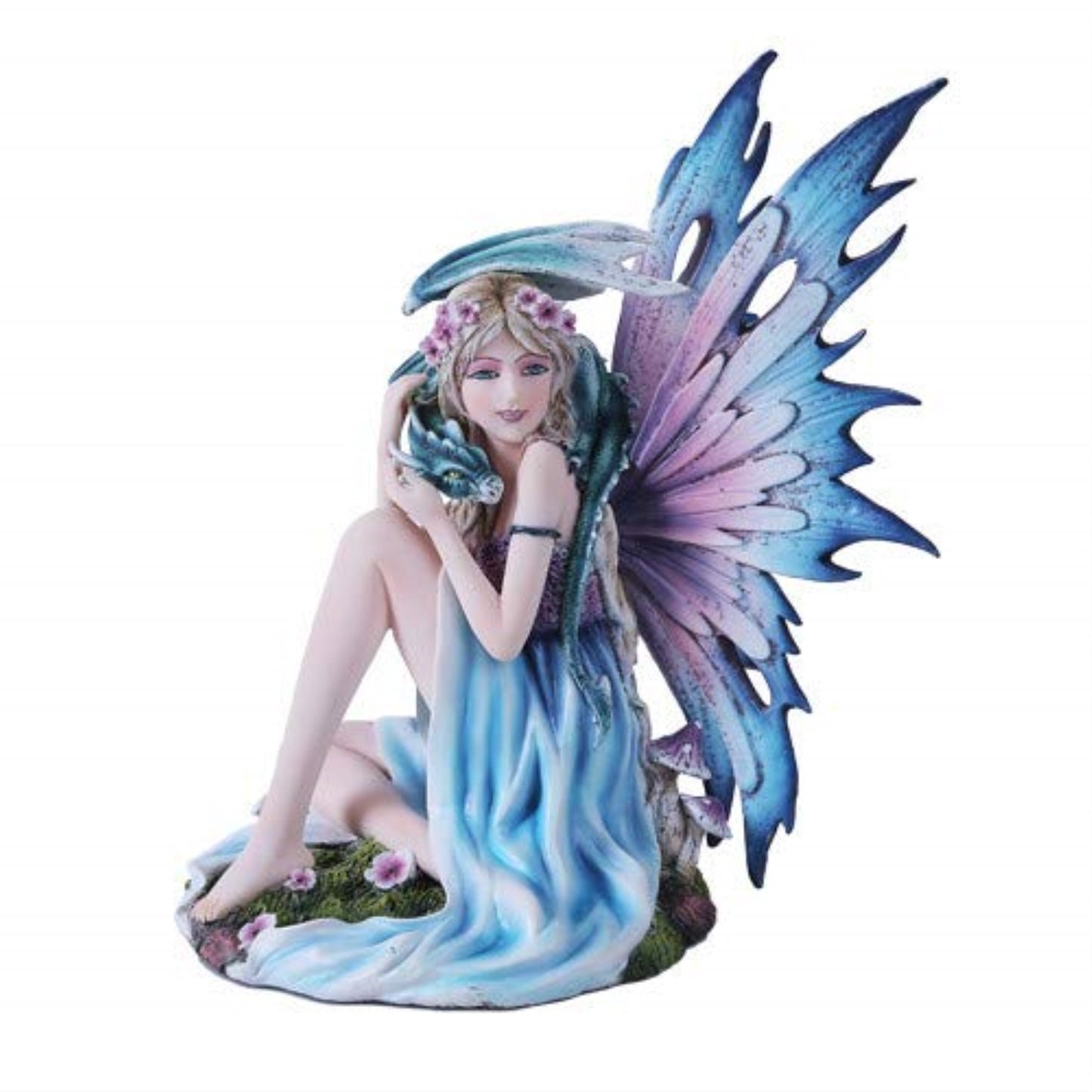 Spring Flower Fairy Princess with Mystical Baby Dragon Statue Figurine 7.1 inch