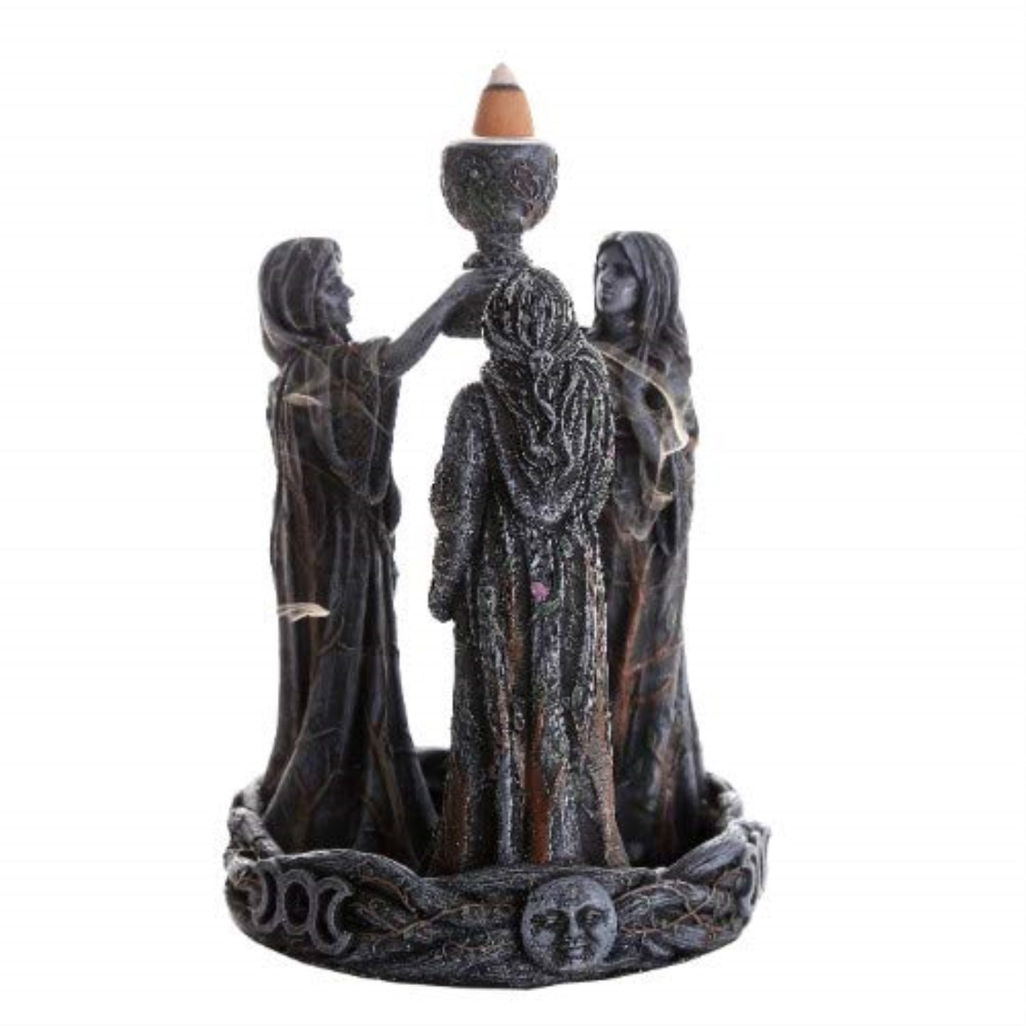 Triple Goddess Mother Maiden Crone Ceremonial Chalice Backflow Incense Holder Burner 7 inch