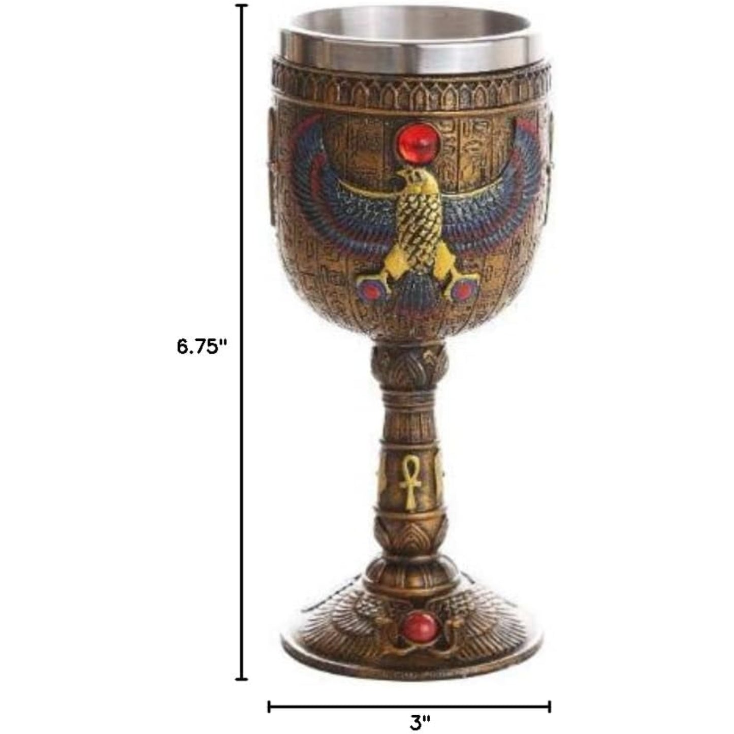 Ancient Egyptian Winged Horus Falcon Ceremonial Wine Goblet Chalice Cup Resin Body Stainless Steel Cup 7 ounce
