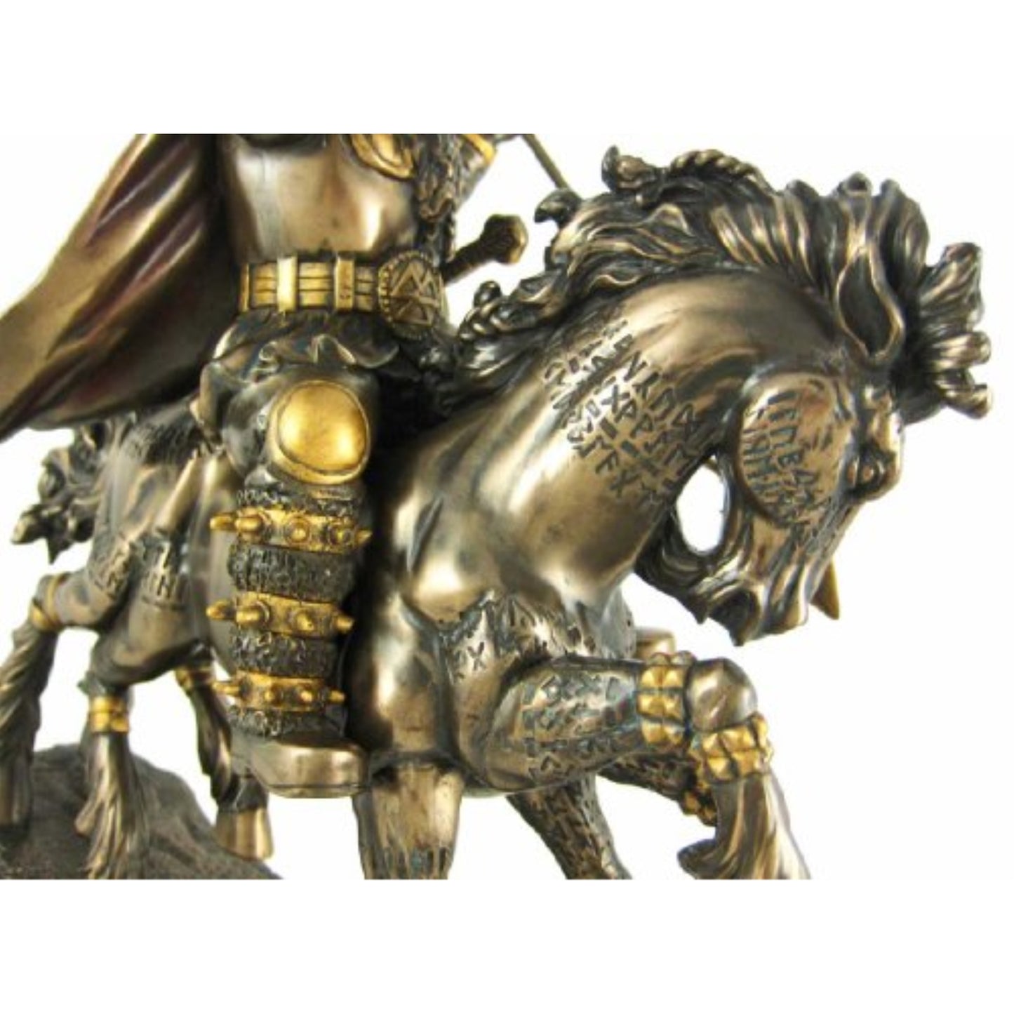Norse God Odin Riding Horse Bronze Color Resin Statue Figurine 9 x 10.5 inch