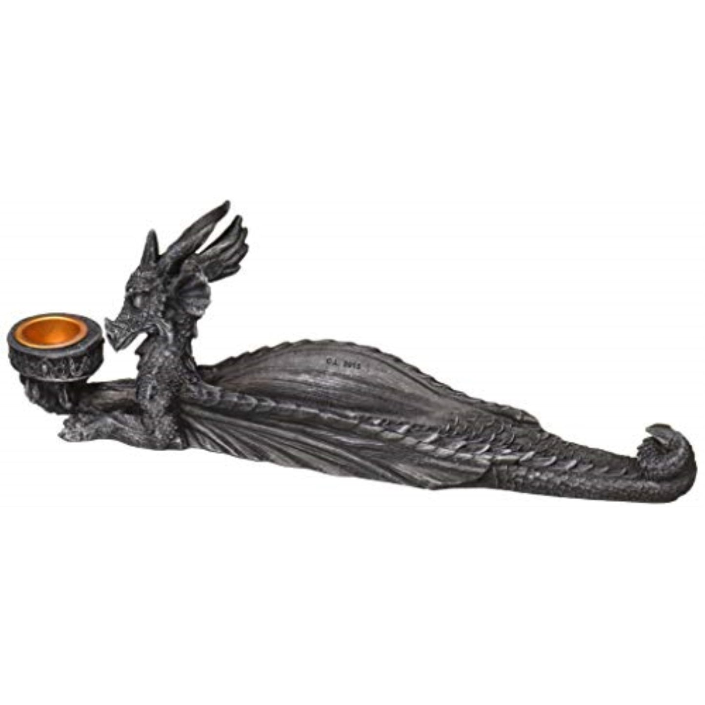 Gray Dragon Hand Painted Resin Incense and Candle Holder 10 inch