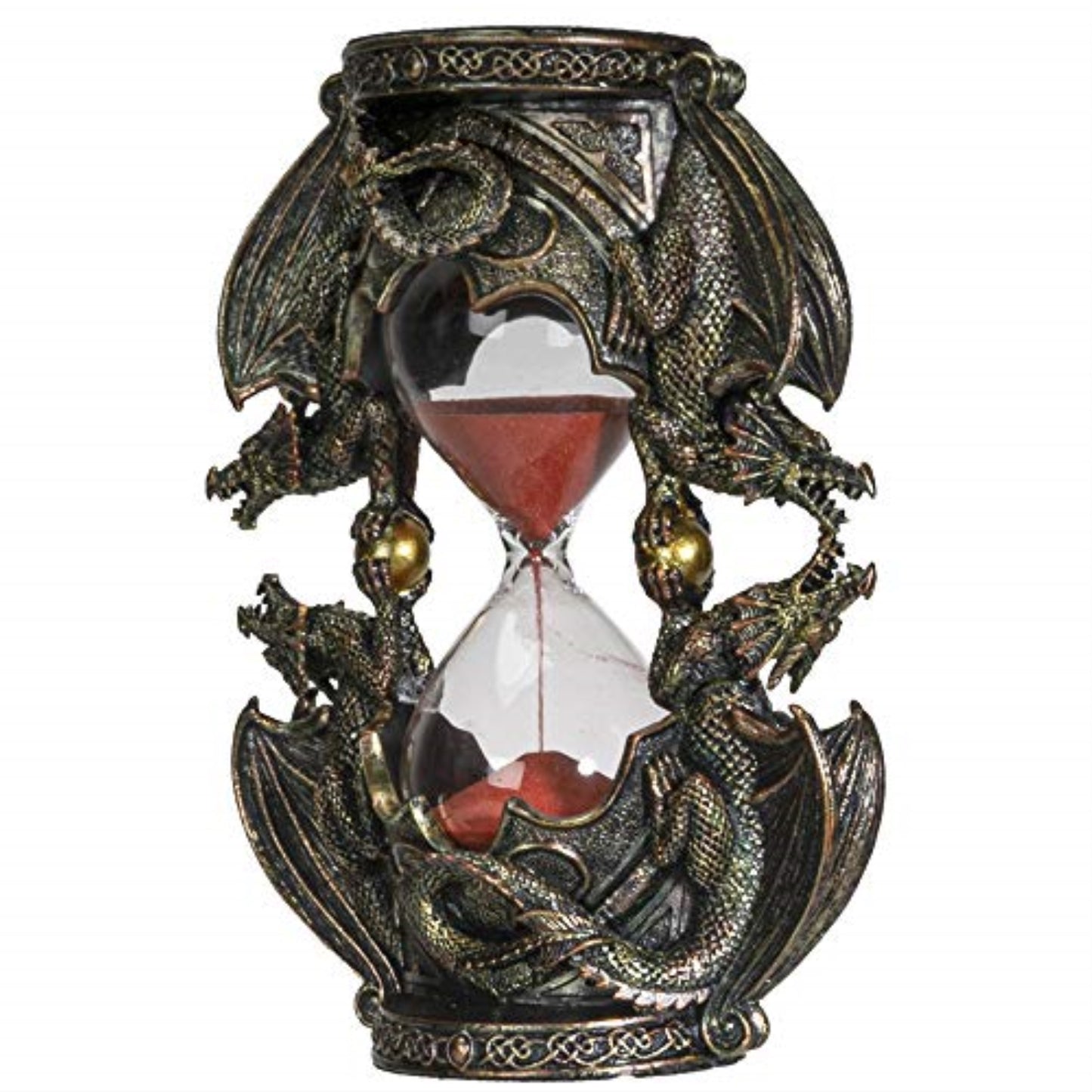Gothic Fantasy Double Twin Dragons Sandtimer Red Sand Hourglass Sculptural Decor 7.4 inches Tall