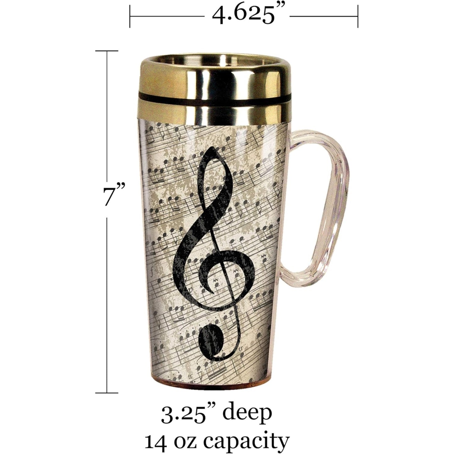 Spoontiques Music Notes Double Walled Stainless and Acrylic Insulated Travel Mug 14 ounce