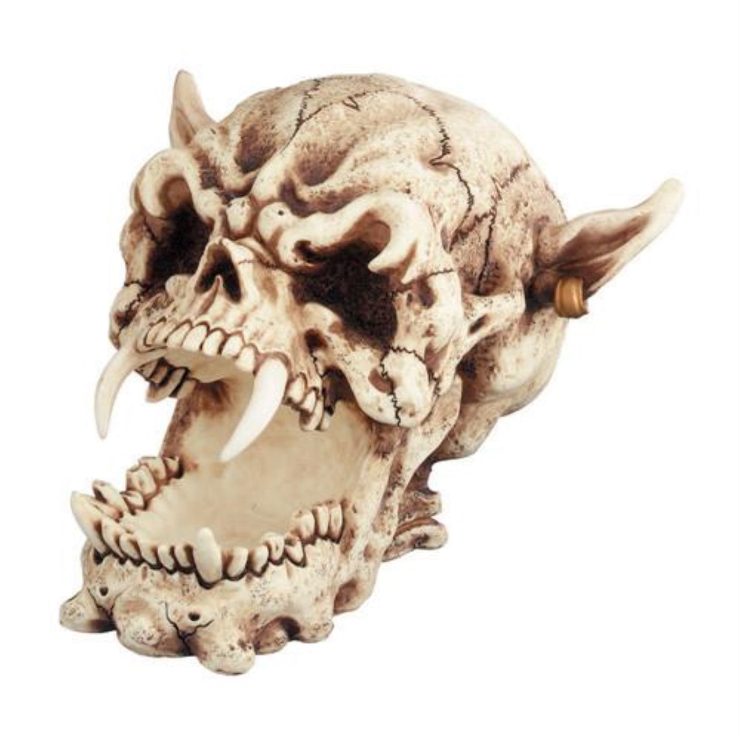 Demon Skull with Fangs Resin Figurine 6.75 inch