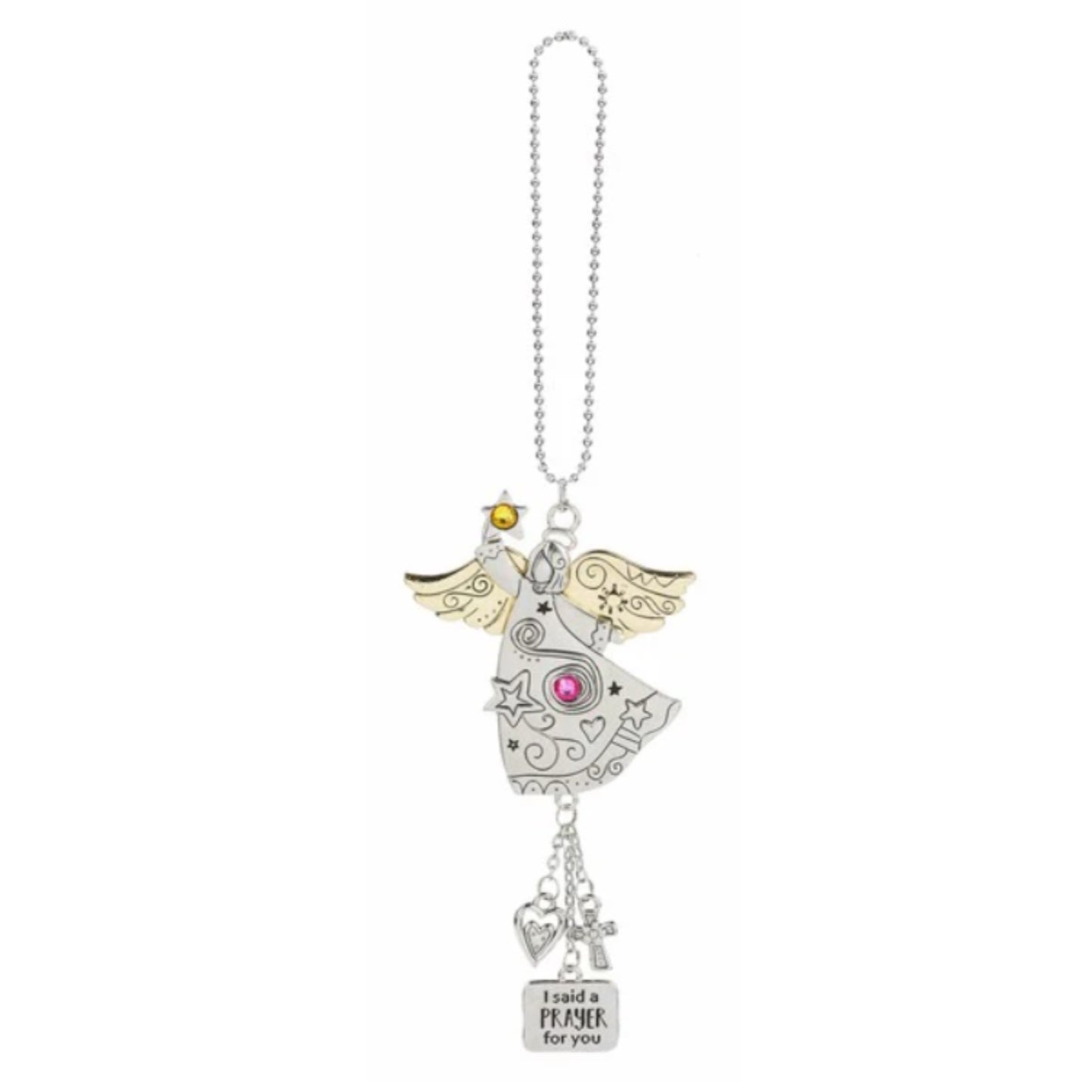 Ganz Silver and Gold Angel I Said a Prayer For You Car Charm 7 inches with Silver Chain
