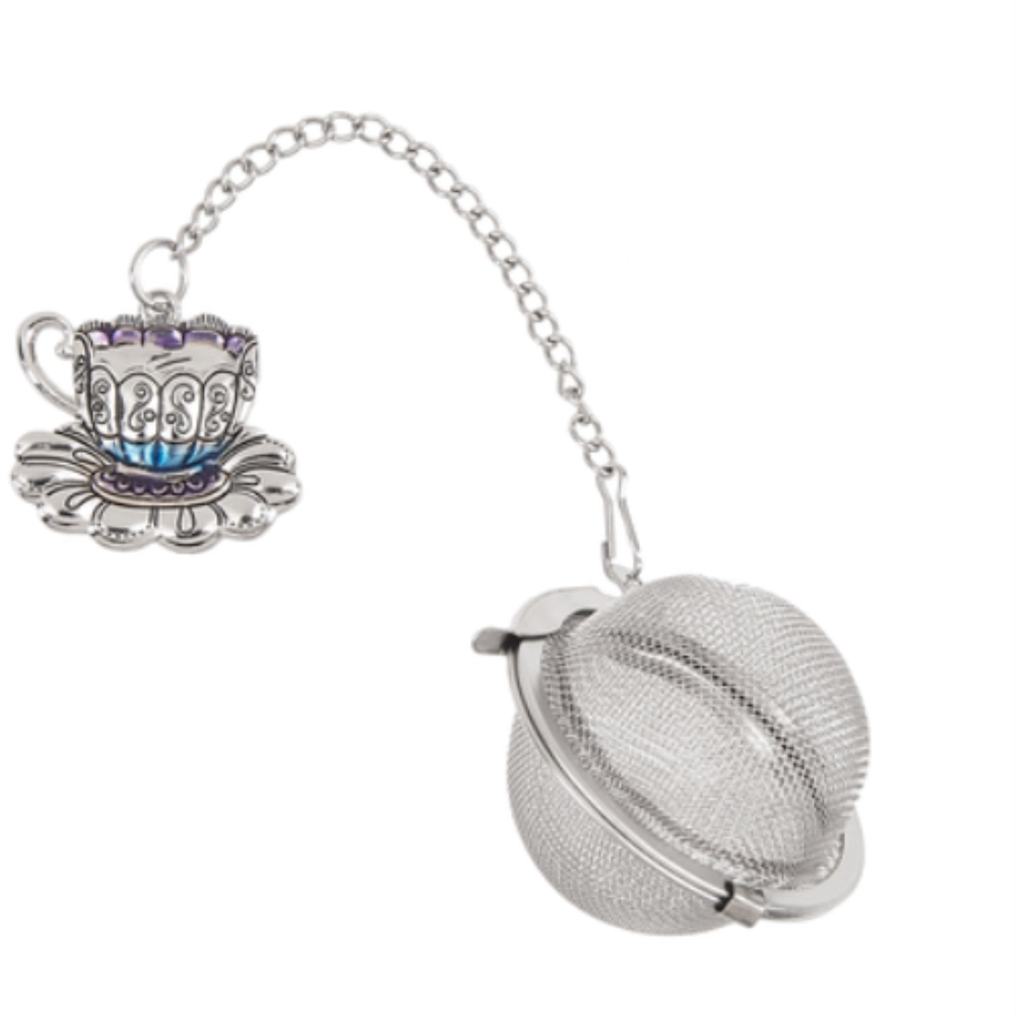 Ganz Blue Teacup with Saucer Charming Zinc Metal Mesh Tea Infuser Ball with Enameling For Loose Leaf Tea Reusable
