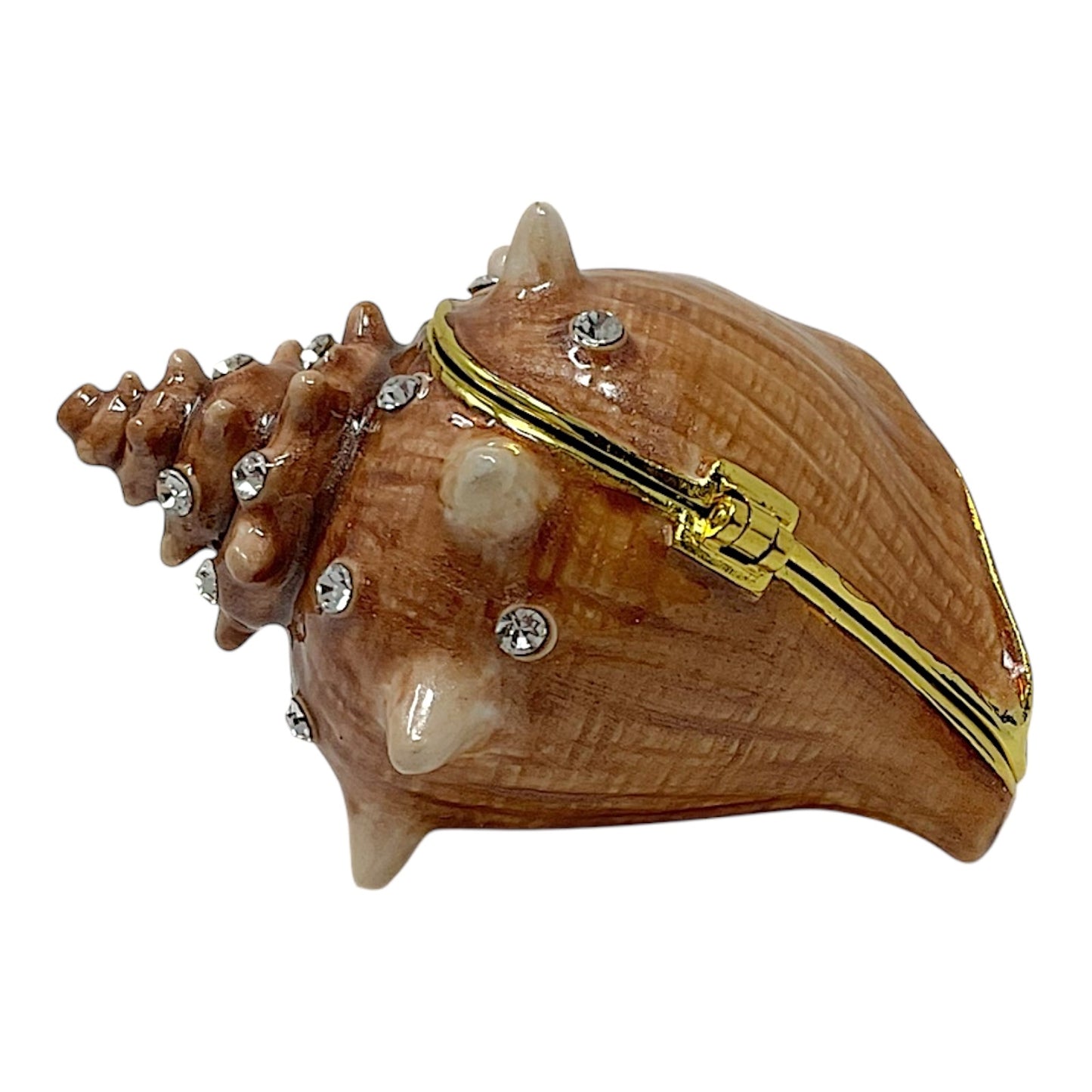 Conch Seashell Bejeweled Enamel Jewelry Trinket Keepsake Box Container Shell 2.9 x 1.75 inch