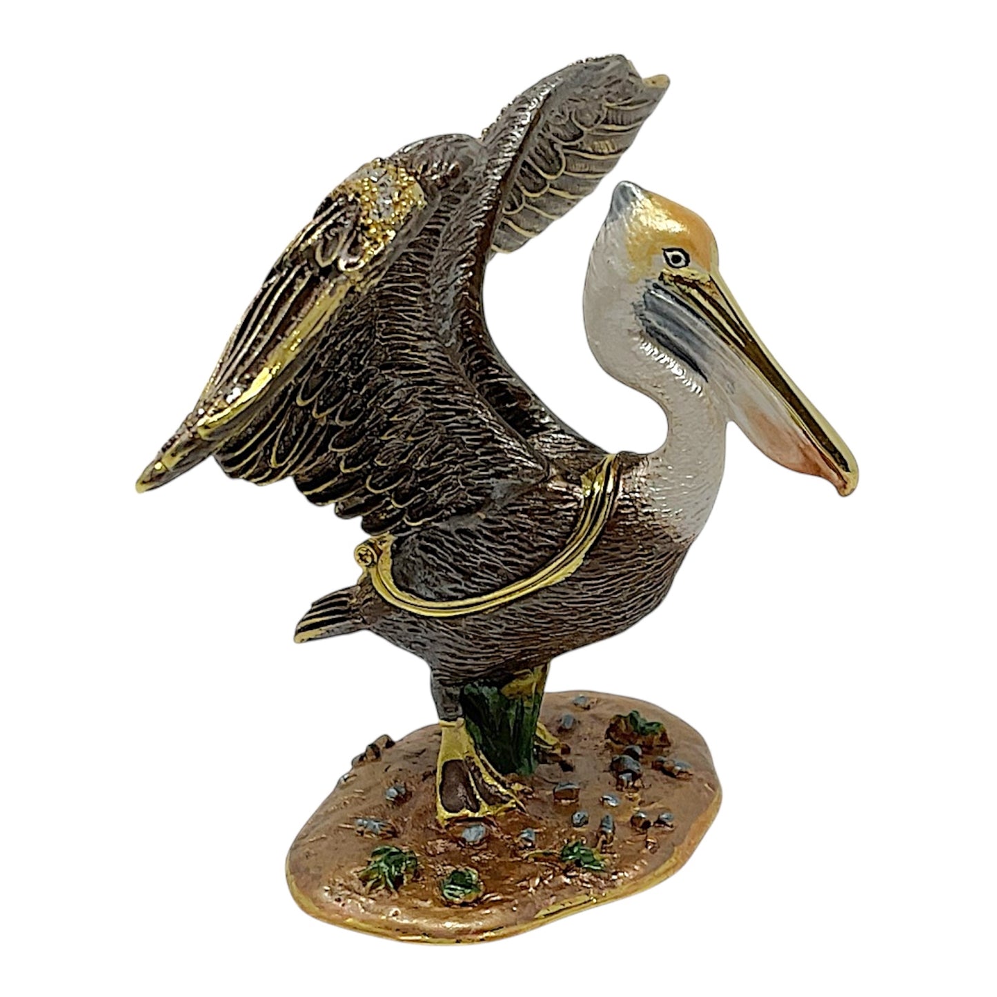 Stretching Pelican Bird Bejeweled Austrian Crystal Jewelry Trinket Keepsake Box 4.5 x 3 inch