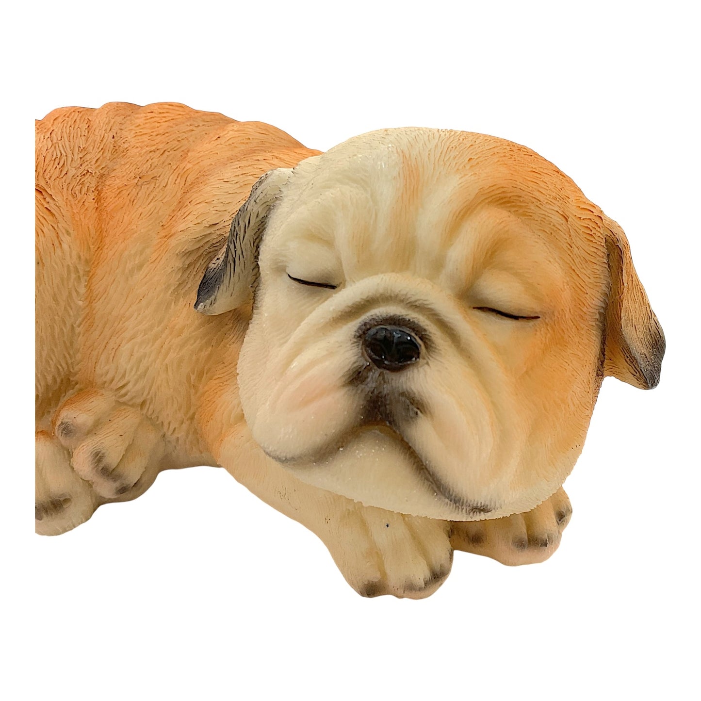 Brown and White Bulldog Sleeping Dog Pet Figurine Home Decoration 7 inch