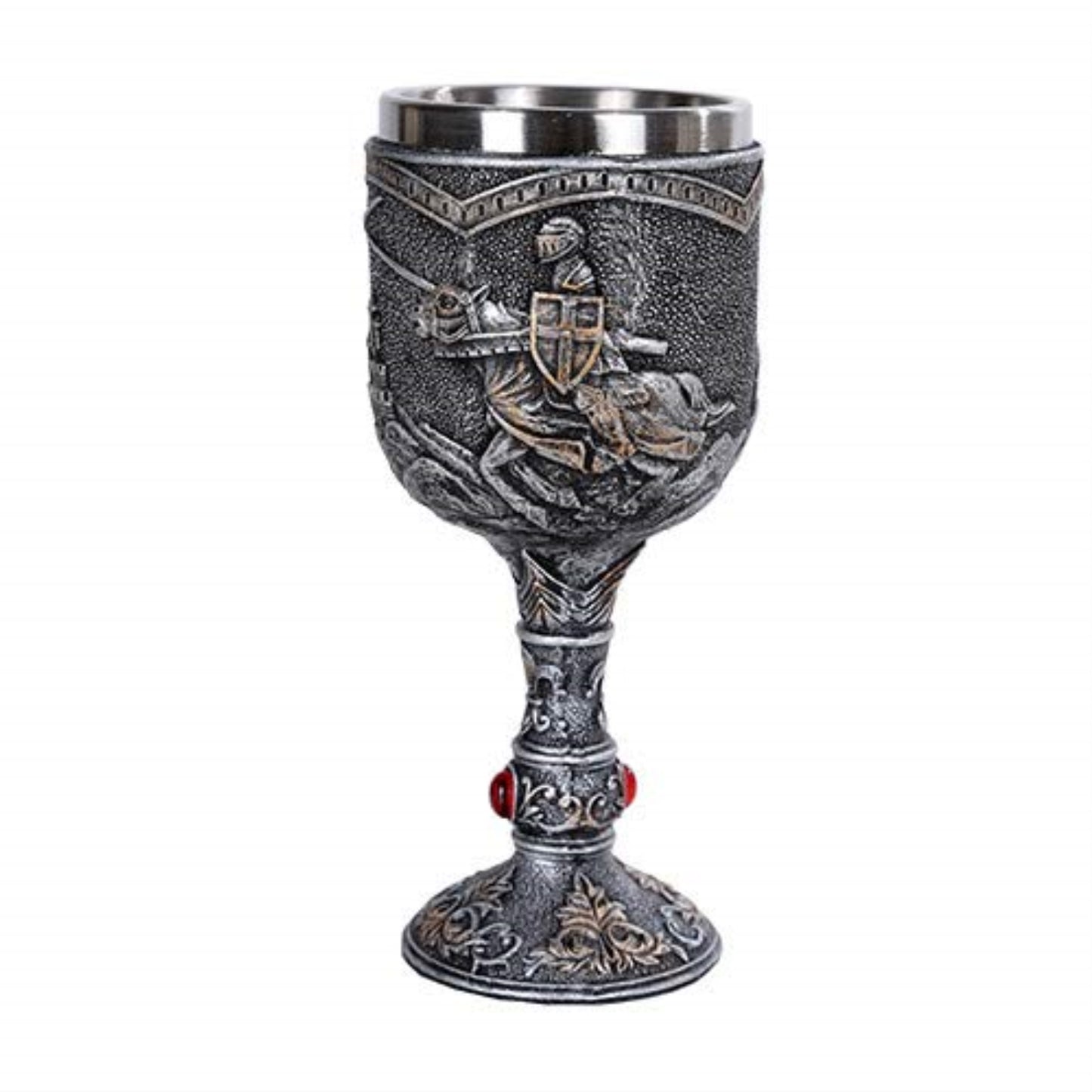 Medieval Knight Wine Goblet Chalice Cup Made of Polyresin with Stainless Steel Rim