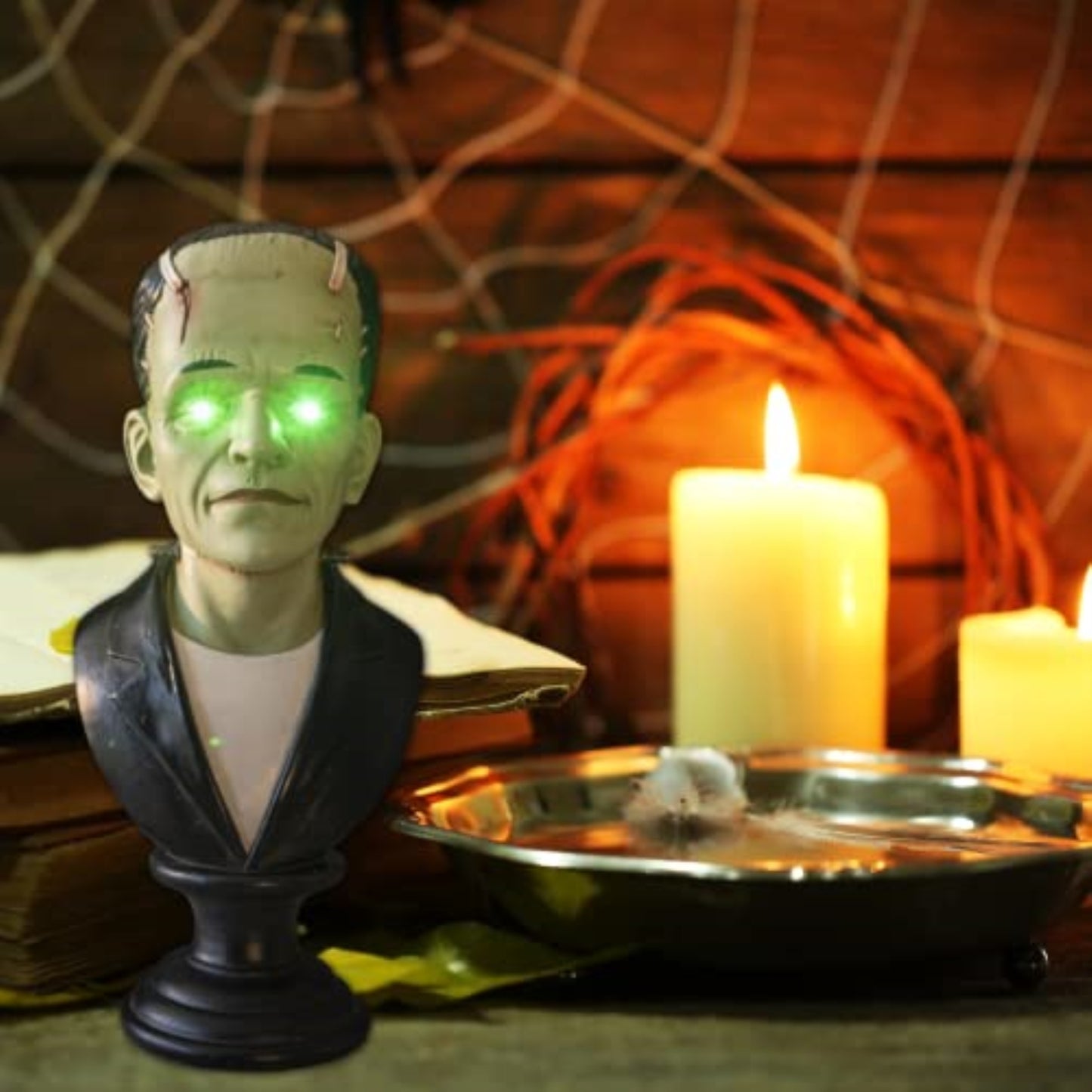 Frankenstein Bust and LED Eyes Gothic Head Figurine with Glowing Features 6.3 Inches x 7.25 Inches x 13.75 Inches