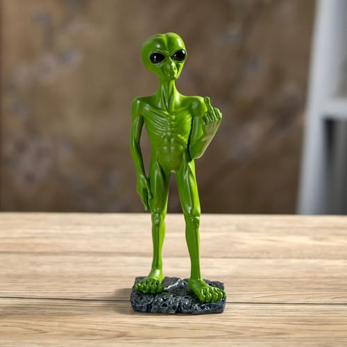 Alien Figurine with Middle Finger Gesture Funny Sci-Fi Extraterrestrial Resin Statue Novelty Space Home Décor 7.6 inch H